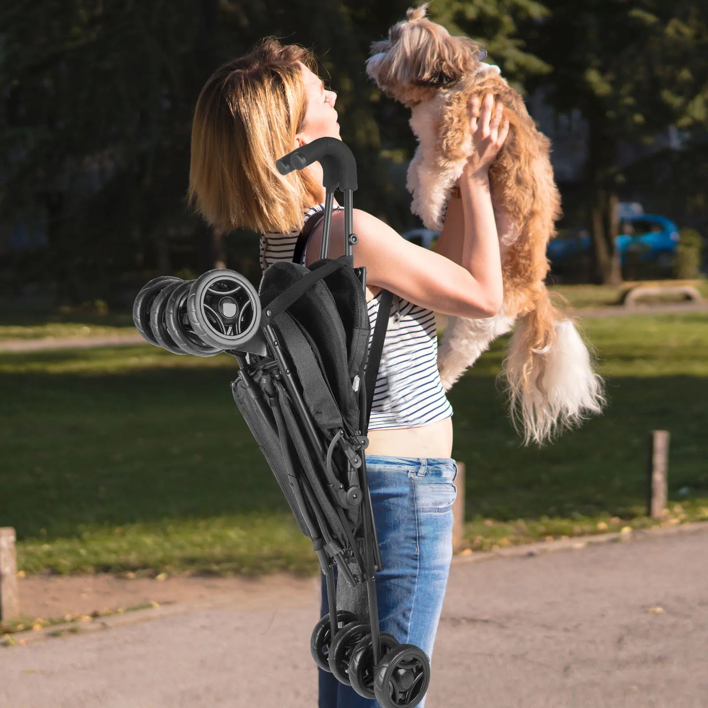 Pet Dog Stroller 4 Wheels Puppy Stroller Rotate with Brakes Storage for Dogs Cats Travel Pet Suplies Outdoor 애완견 유모차