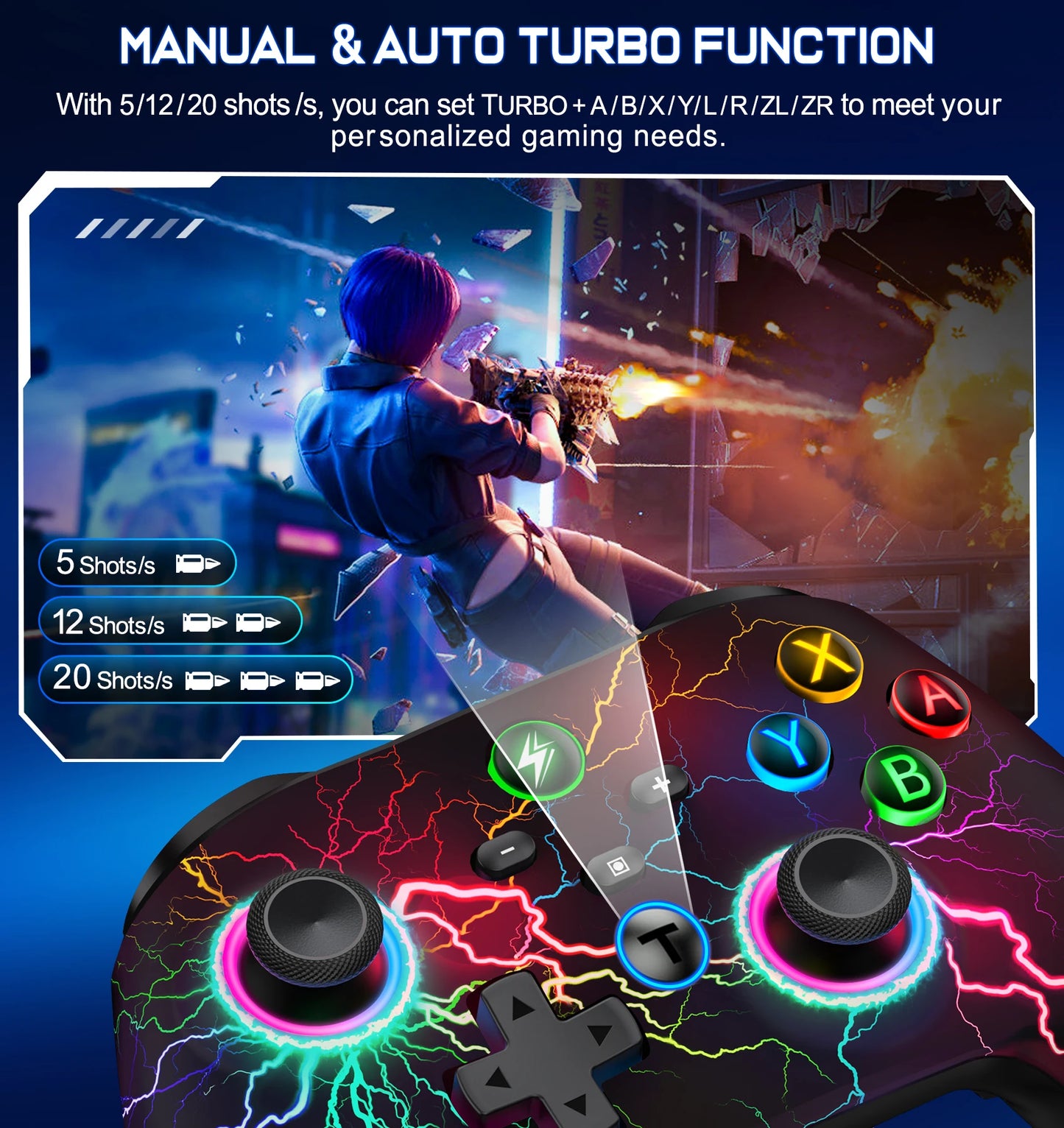 DinoFire Q212 Wireless Gamepad for iOS/Android/Switch/Switch Lite/Switch OLED Controller with Programmable Turbo