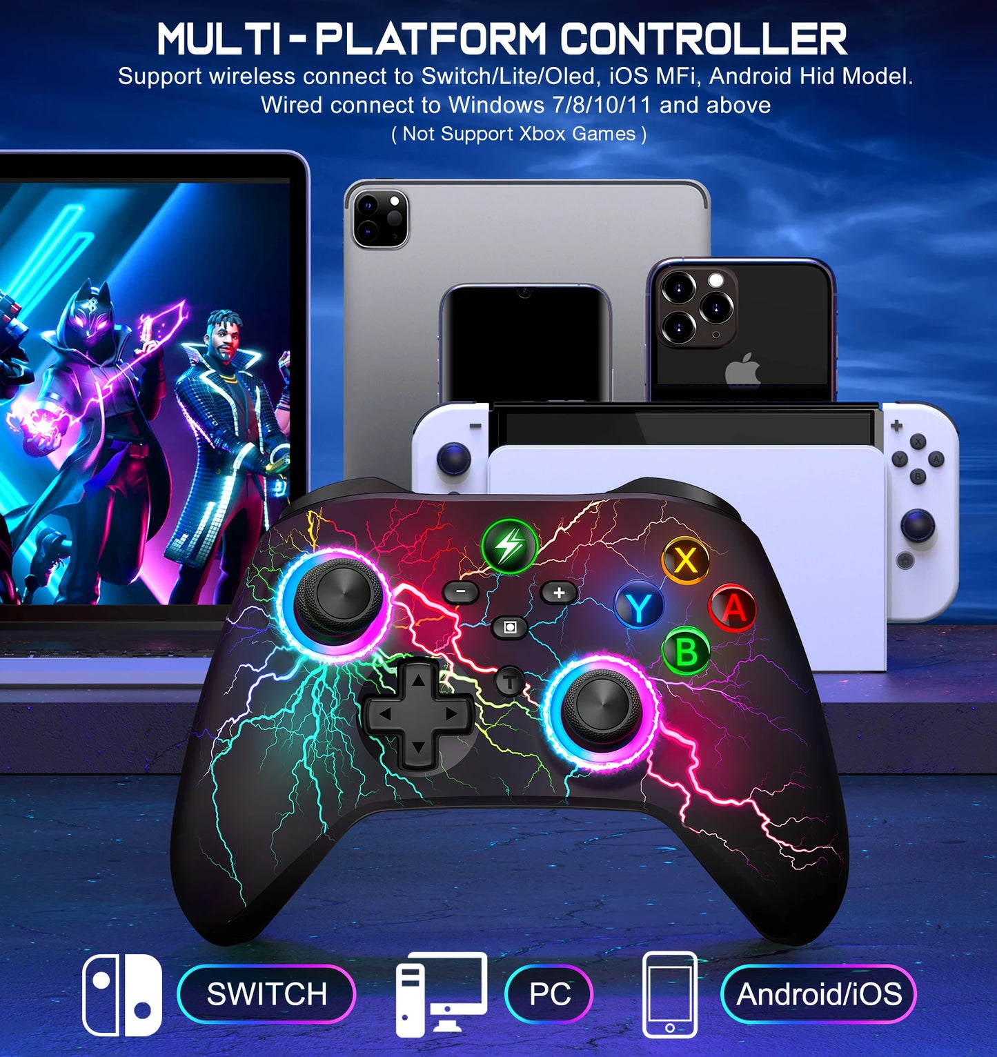 DinoFire Q212 Wireless Gamepad for iOS/Android/Switch/Switch Lite/Switch OLED Controller with Programmable Turbo