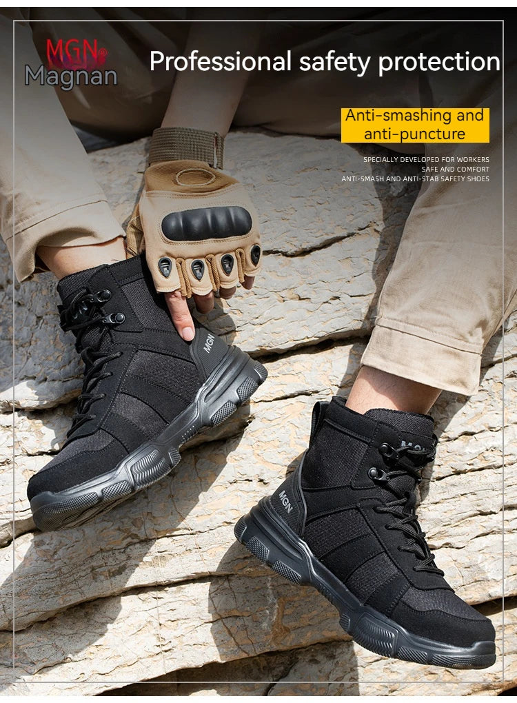 Mens Safety Shoes Steel Toe Metatarsal Protection Anti-Puncture Indestructible Shoes Trail Running Shoes Outdoor Protective Boot