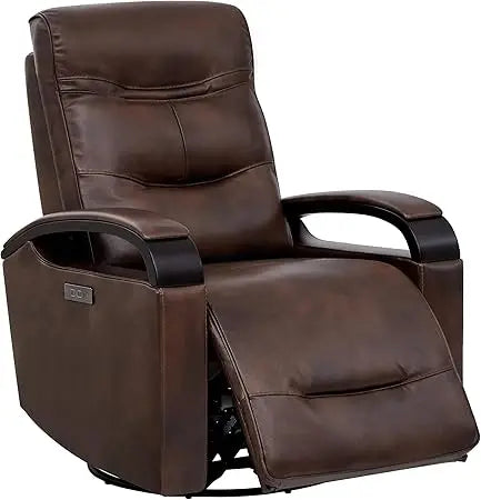 Genuine Leather Power Swivel Glider Rocker Recliner, FSC Certified Mid Century Modern Recliner Chair for Adults, Adjustable Pow