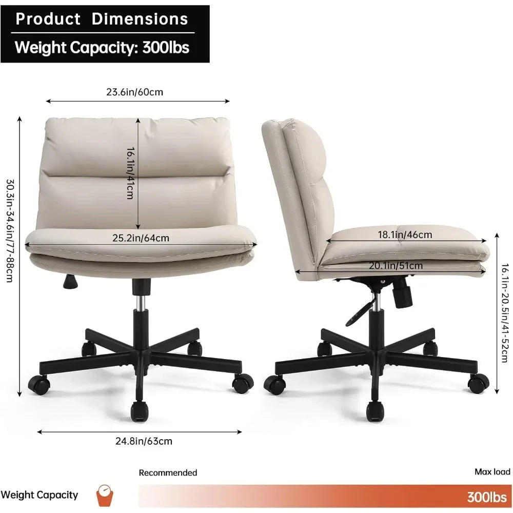 PU Upholstered Dressing Chair, Mid-back Ergonomic Home Office Computer Chair, Comfortable Adjustable Swivel Work Chair