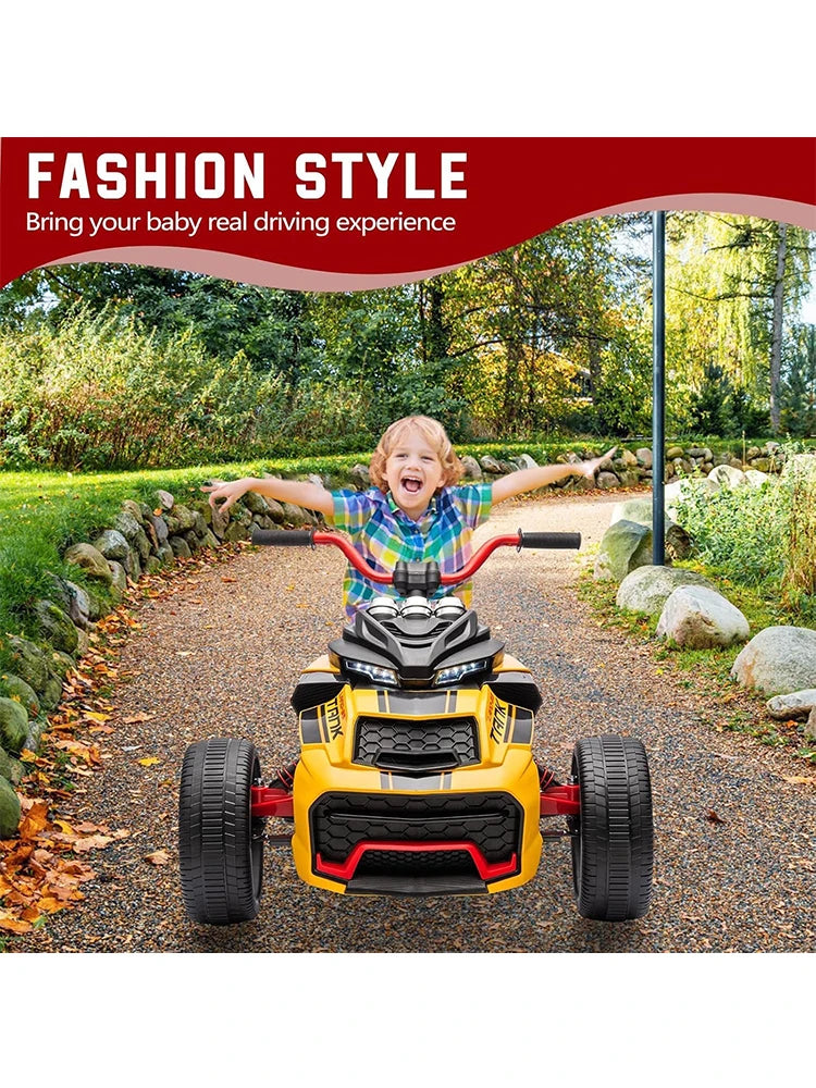 12V Kids Ride On ATV, Motorcycle, 3 Wheeler Electric Vehicle Led Lights, Treaded Tires, Music Toy Car for Kids 3-8 Years