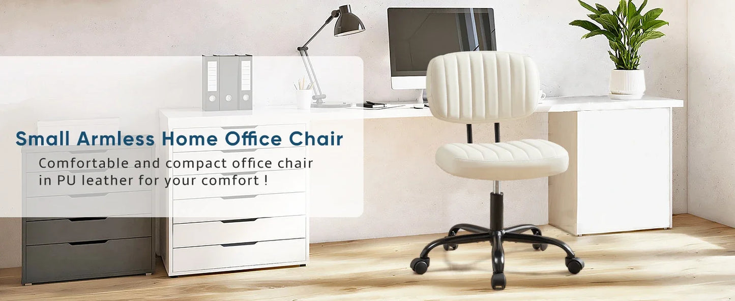 Armless Home Office Desk Chair -Small Ergonomic with Low Back Lumbar Support, Task with 360° Swivel Rolling Wheels
