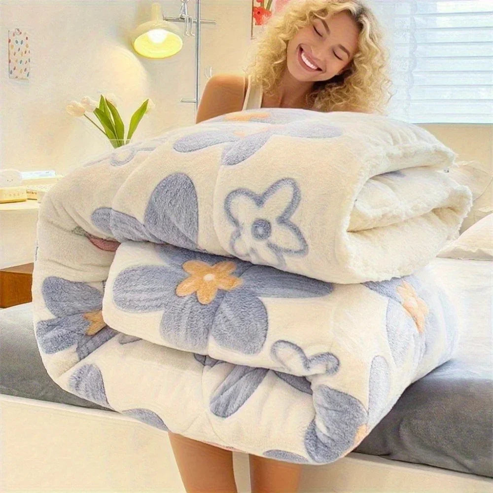 3pcs All-Season Thickened Lamb Wool & Sherpa Quilt Set - Home/Dorm Multi-Person Winter Bedding with 2 Pillowcases