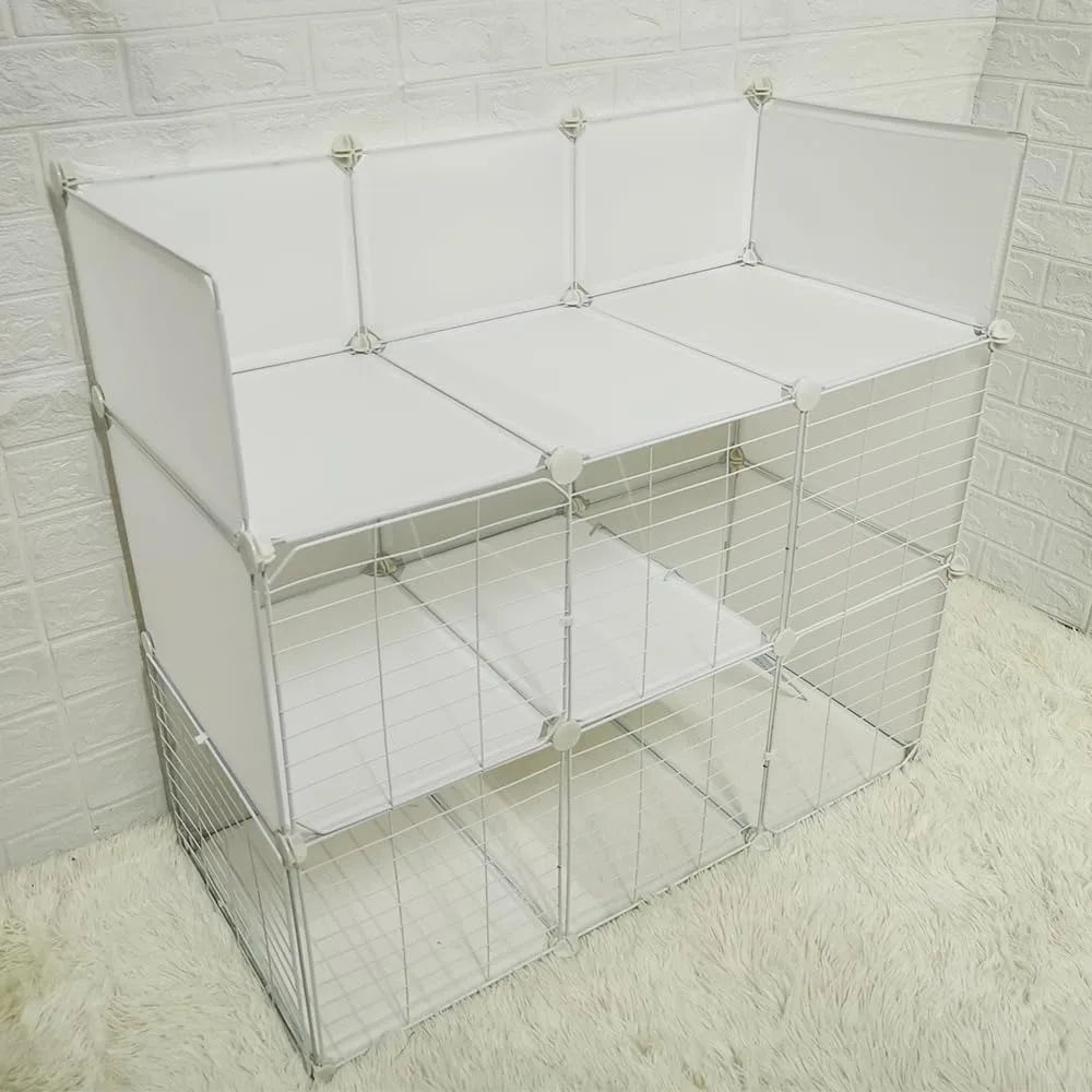Cat Cage Indoor DIY Cat Playpen Detachable Metal Wire Kennels Indoor Enclosures DIY Cat Playpen Metal Kennel (2 Tier)