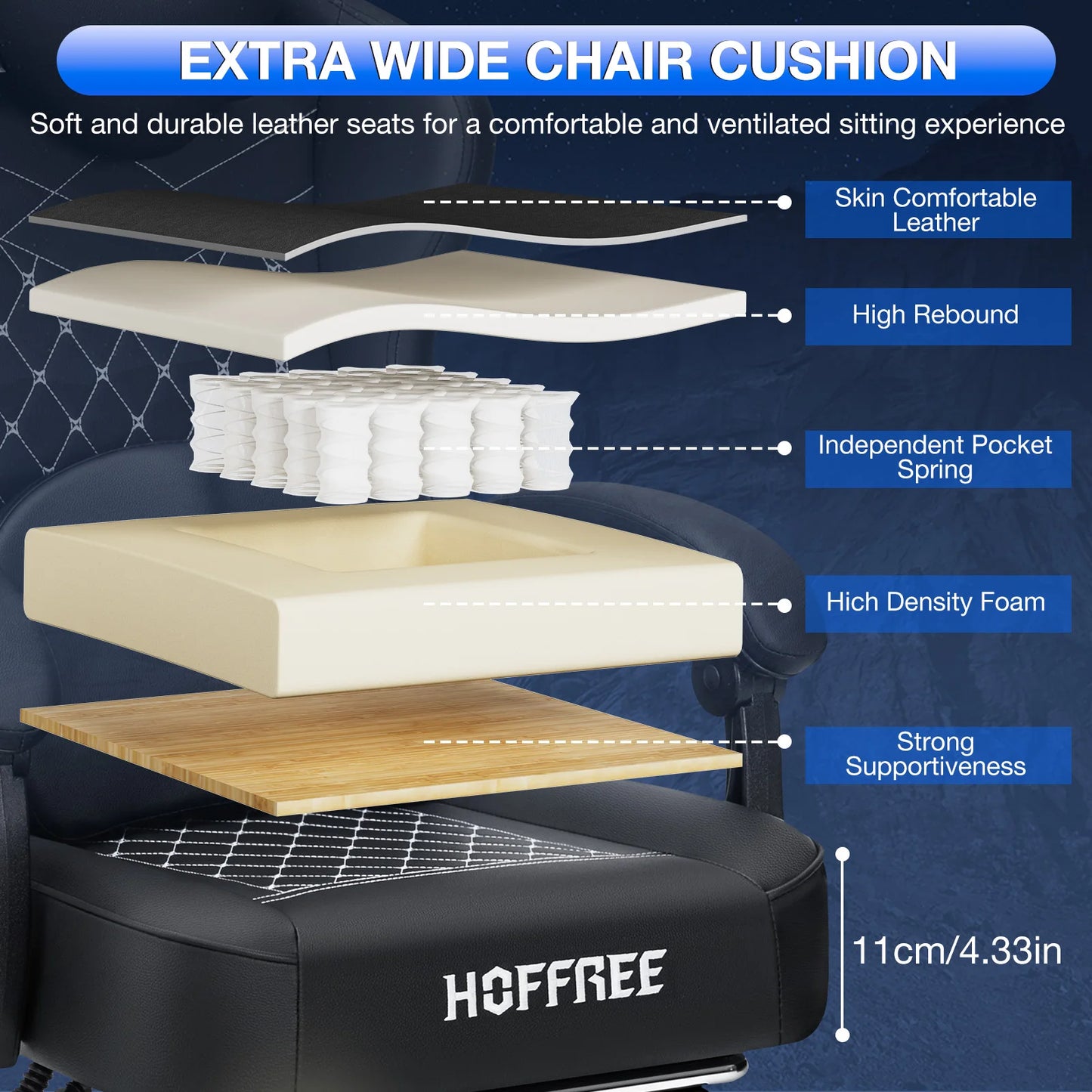 Leather Gaming Chair with Footrest Bluetooth Speaker Dual Function Massage Height Adjustable Recliner Computer Office Chair Sofa