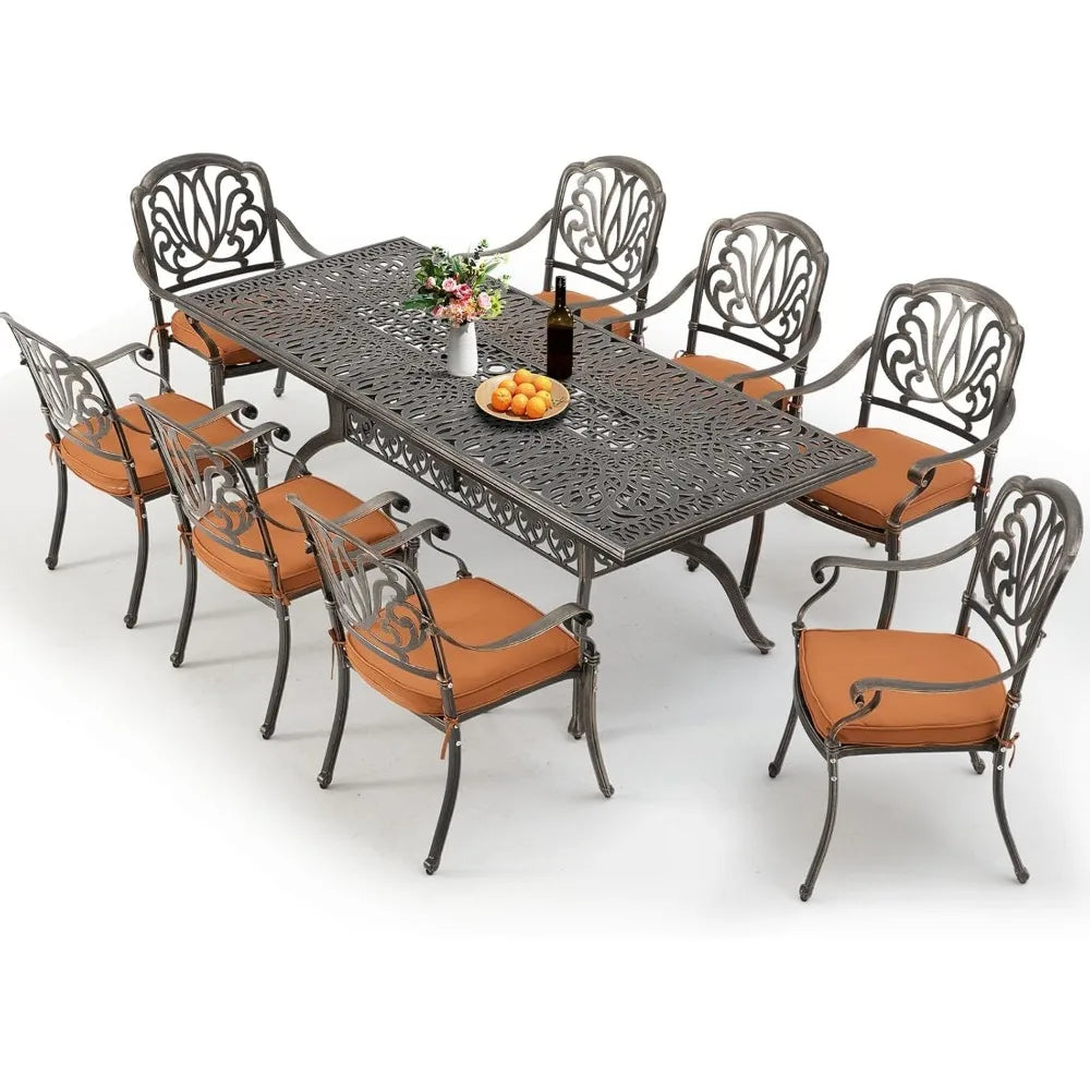 All Aluminum Patio Furniture Set: 9-Piece Outdoor Dining Set with 8 Cushioned Dining Chairs,Metal Patio Furniture set,