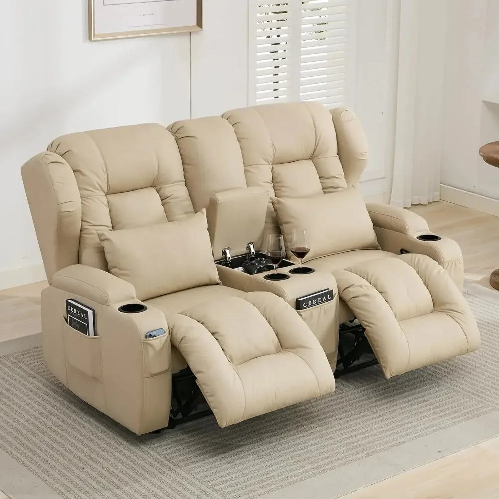 65.5-inch Double Sofa Lounge Chair and Console, Wall Mounted Lounge Chair, Home Theater Seat