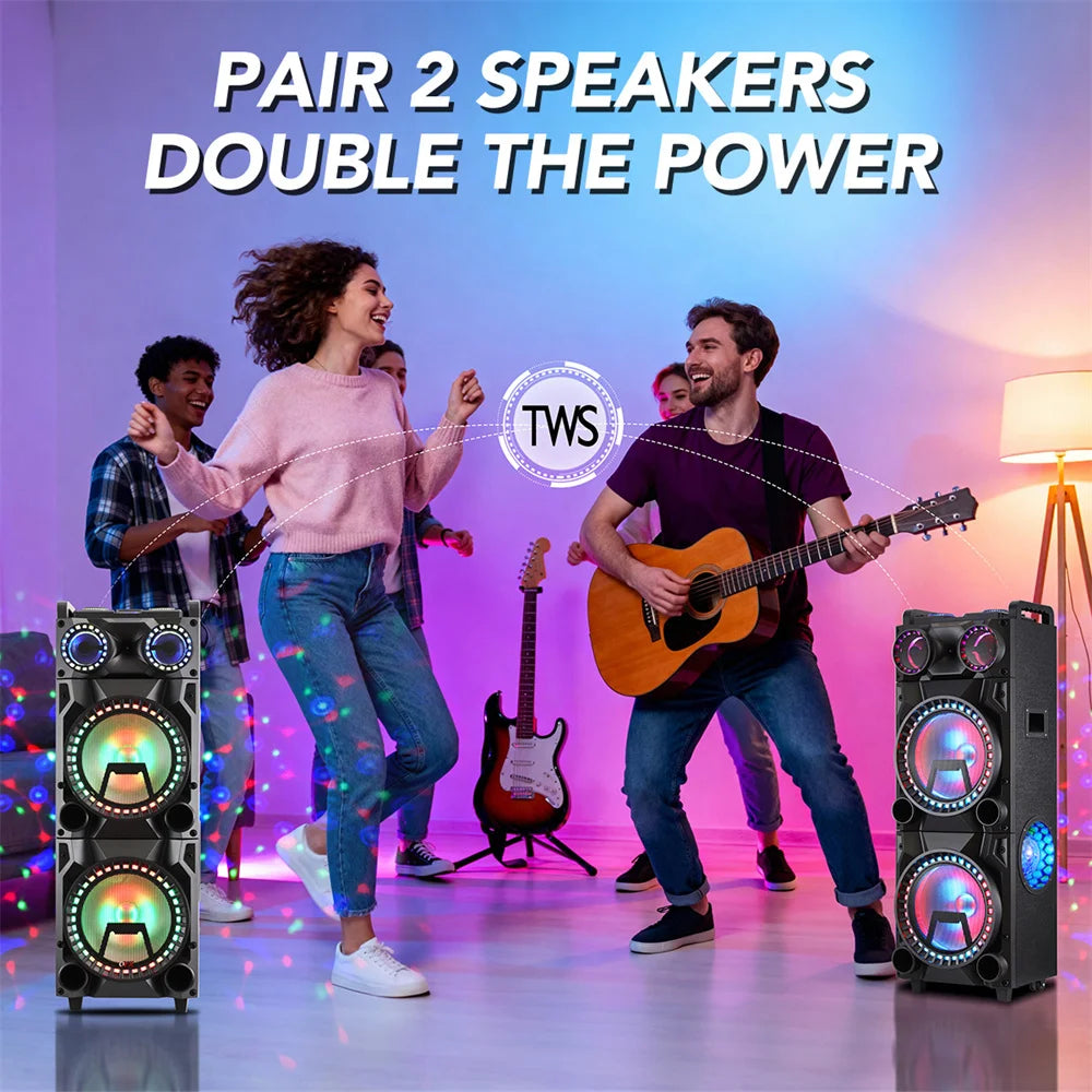 9500W Portable Bluetooth Party Speaker Karaoke Sound System Heavy Bass Rechargeable Dual 12 Inche Subwoofer Led Light with Mic