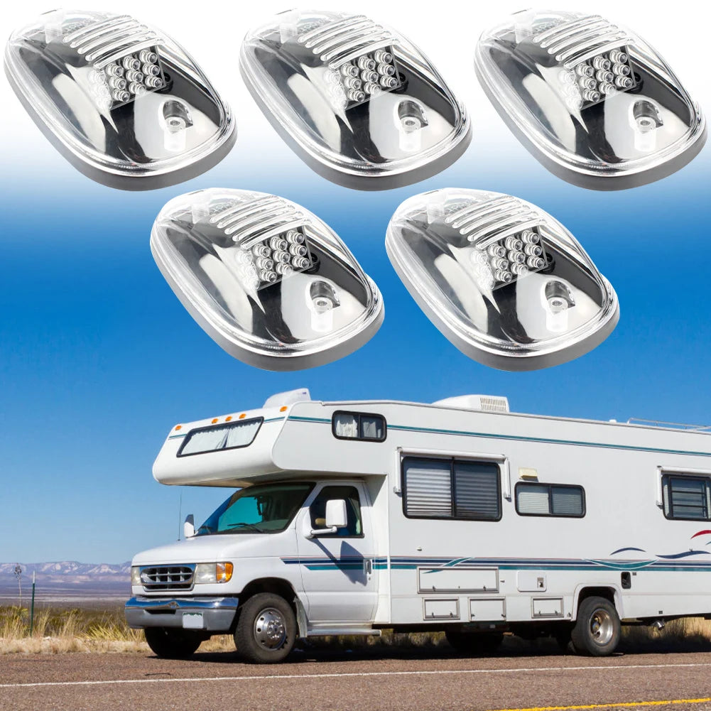 5Pcs Amber 9 LED Top Clearance Running Light 12V/24V Cab Roof Top Marker Running Light IP68 Waterproof for Pickup Trucks SUV