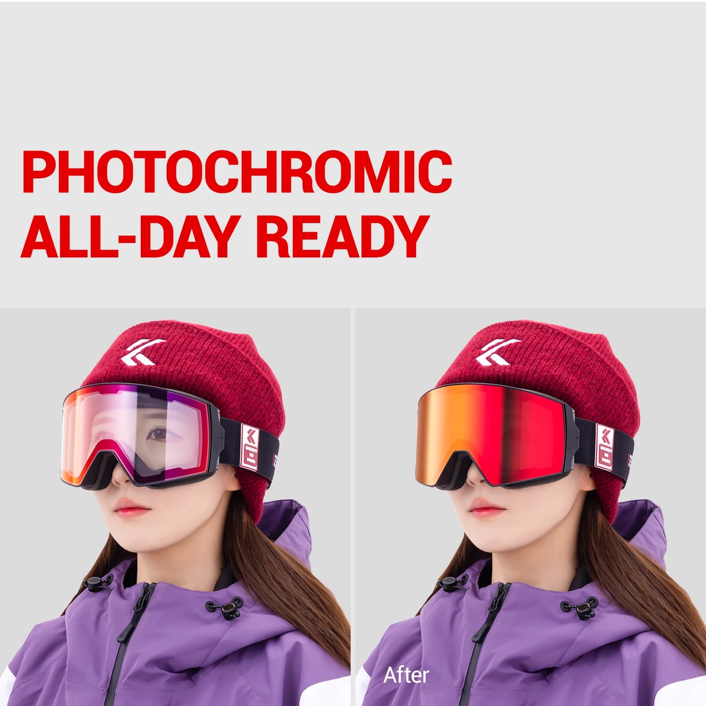 KAPVOE New Outdoor Photochromic Ski Goggles Winter Snow Sports for Unisex Snow Glasses UV400 Anti-fog Magnetic Snowboard Glasses