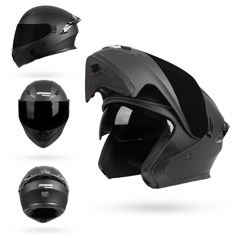 Modular Motorcycle Helmet - ABS Shell with Sunglasses Visor and Dual-Lens Full Face Motorcycle Helmet