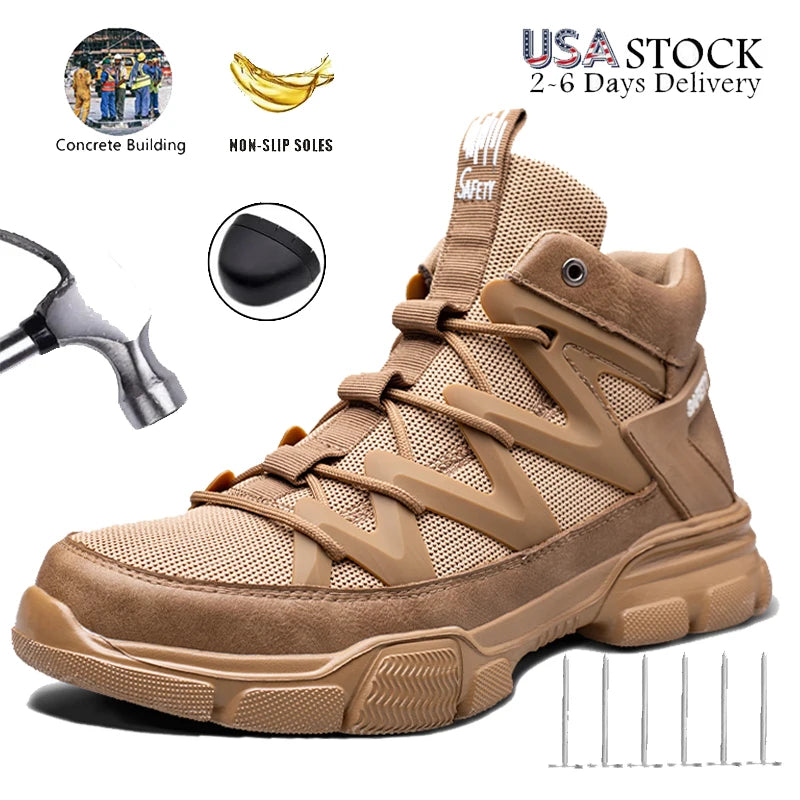 Composite Toe Work Boots Mens Puncture-Proof Midsole Non-Slip Breathable & Comfort Fit for Warehouse Use Anti-smash Work Boots