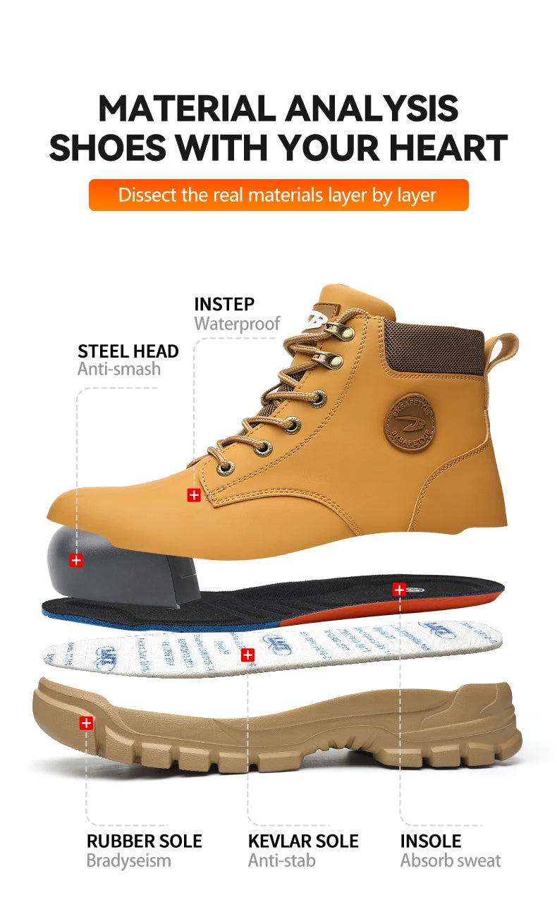 High-top PU anti-smash anti-puncture breathable safety shoes