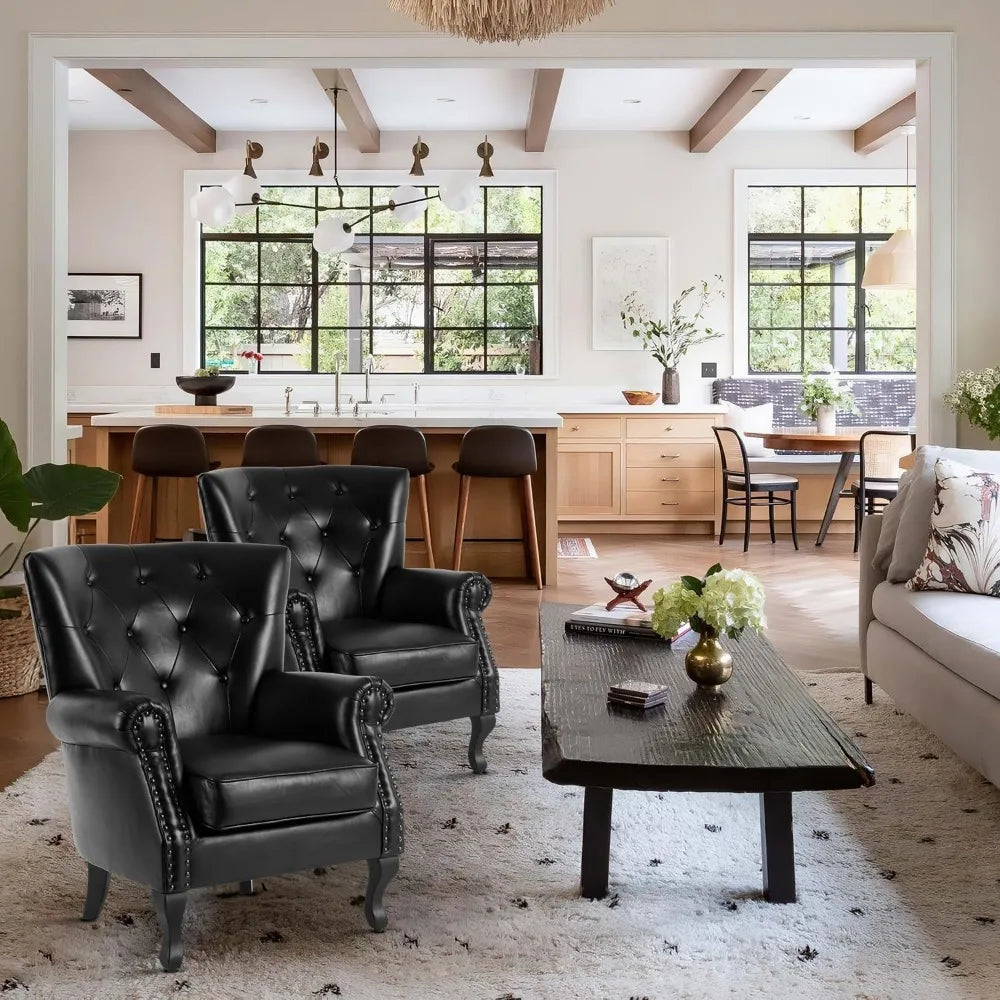 PU Leather Accent Chair, Modern Armchair Living Room Chair, Upholstered Club Chair with Rivet Trim,Mid-Century Sofa Chair