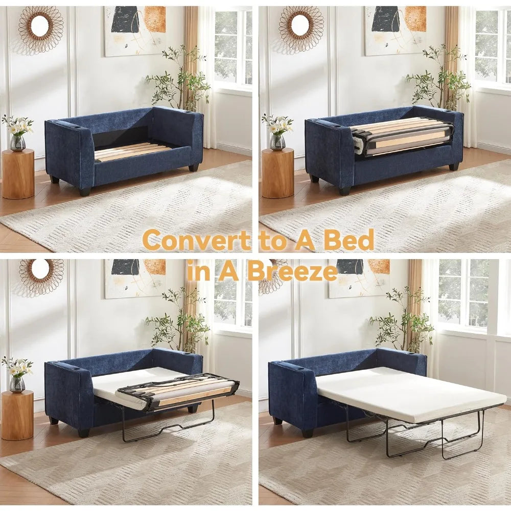 Pull Out Sofa Bed, Sleeper Sofa Couch,Convertible Chenille Loveseat with USB Charging Port and Memory Foam Mattress