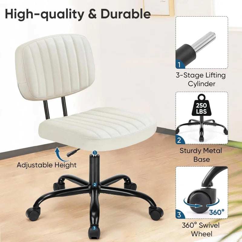 Armless Home Office Desk Chair -Small Ergonomic with Low Back Lumbar Support, Task with 360° Swivel Rolling Wheels