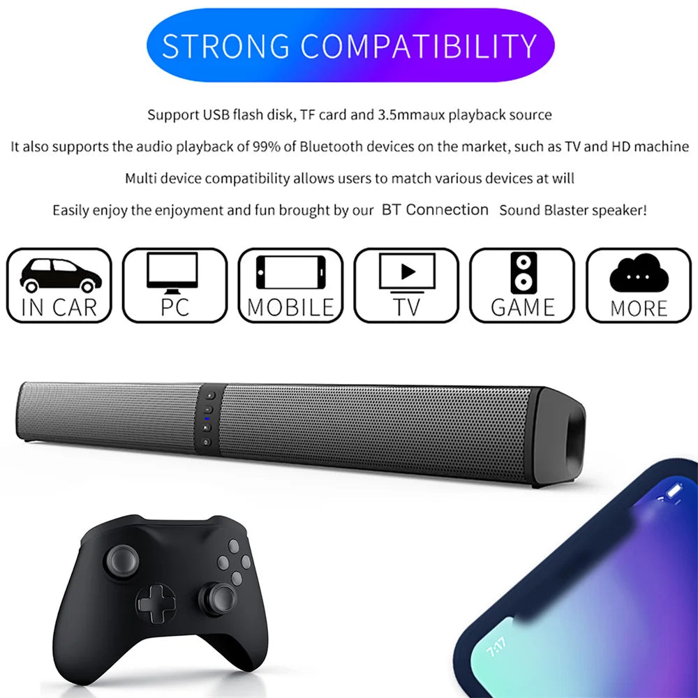 Wireless Bluetooth TV Sound Bar 2 Speaker System Home Theater Subwoofer Soundbar Portable Loud Rechargeable 2 IN1 Speaker