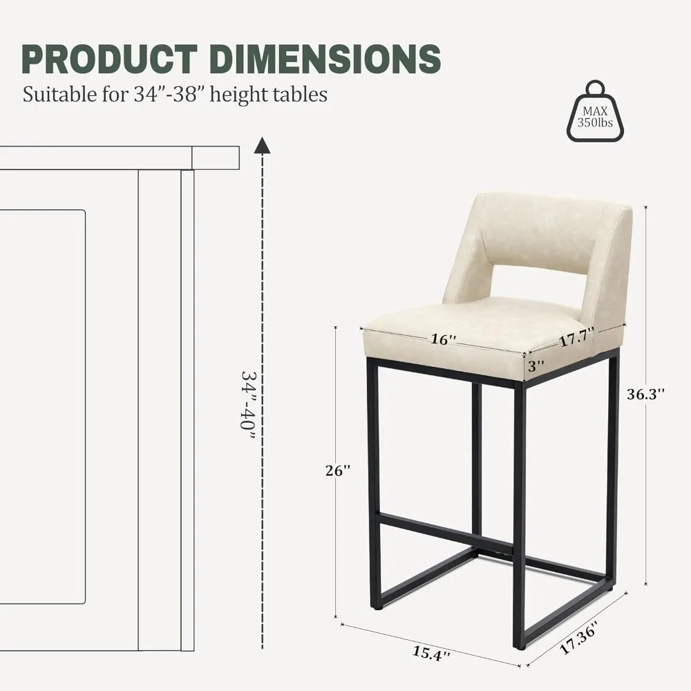 Counter Height Bar Stools for Kitchen Counter Modern Bar Chairs with Backs  for Kitchen Island with Upholstered Faux Leather