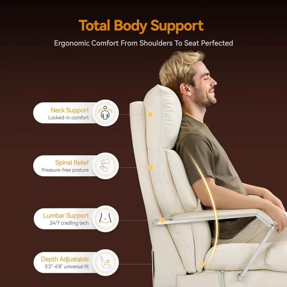 Reclining Office Chair with Footrest - 25.6" Wide Seat & Adjustable Seat Depth, Big and Tall High Back Leather Executive Home