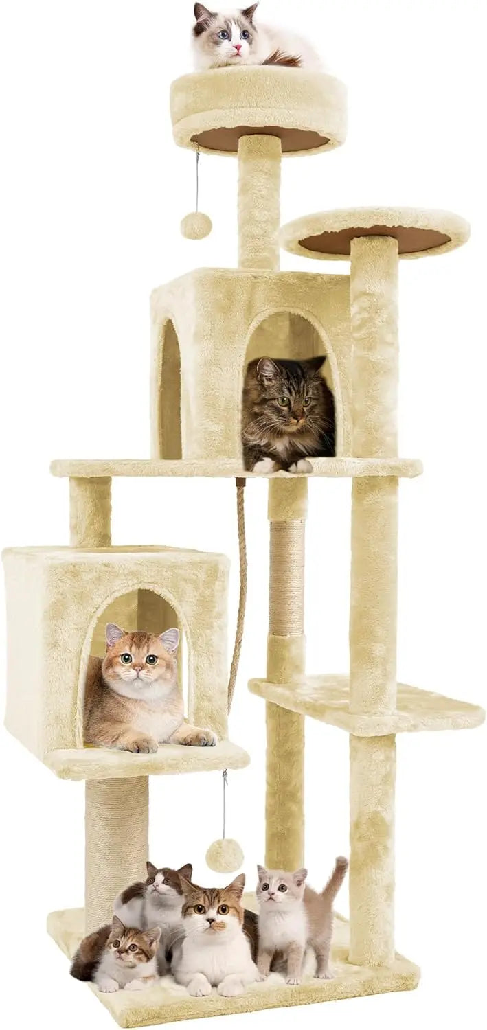 Cat Tree Tower Condo for Indoor Cats, Soft Plush Multi-Level Climbing Tree Cat House with 1 360° Rotating Cat Cave