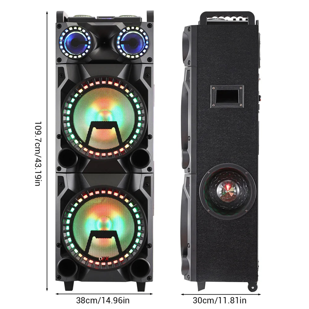 9500W Portable Bluetooth Party Speaker Karaoke Sound System Heavy Bass Rechargeable Dual 12 Inche Subwoofer Led Light with Mic