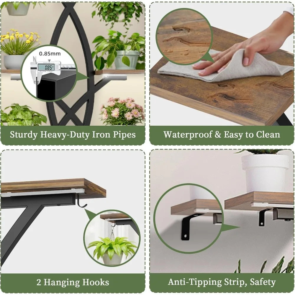 Stand Indoor with Grow Lights - 8 Tiered Plant Shelf with Storage Drawer, 65' Tall Plant Shelf with Grow Light & 2 Hooks, Co