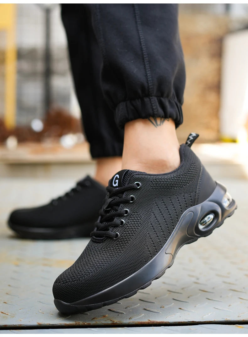 Fashionable breathable soft sole air cushion anti-smash and anti-puncture work shoes
