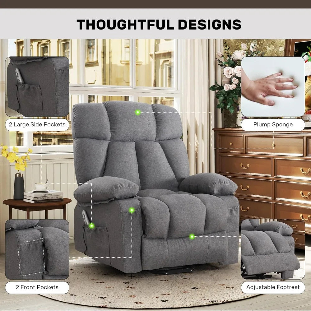 Oversized Power Lift Recliner Chair with Vibration Massage&Heat for Elderly,Classic Upholstered Breathable Fabric Lounge Chair w