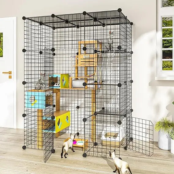 Cat Large Enclosure - DIY Catio Ideal for 1-3 Cats, Indoor & Outdoor, Detachable Metal Wire Kennel, 2x3x4 Exercise Place