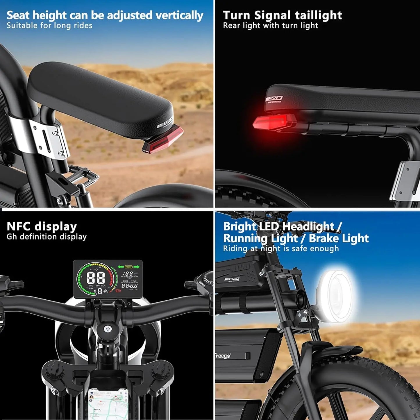 FREEGO Electric Bike for Adults 2100W Peak 40Ah Dual Battery  37MPH Off Road Fat Tire Electric Motorcycle with Full Suspension