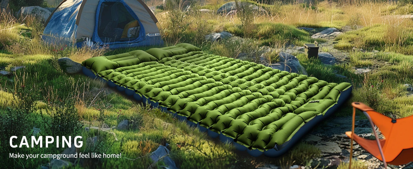 WESTTUNE Double Sleeping Pad 4" Thick for 2 Person with Pillow Built-in Foot Pump Inflatable Mattress for Backpacking Hiking