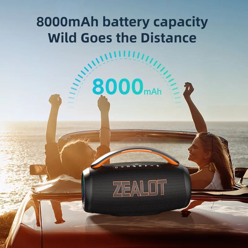 Zealot P12 Speaker 60W Portable Bluetooth Speaker with IPX6 Waterproof, Comfortable handle,Controllable lighting,TWS,AUX