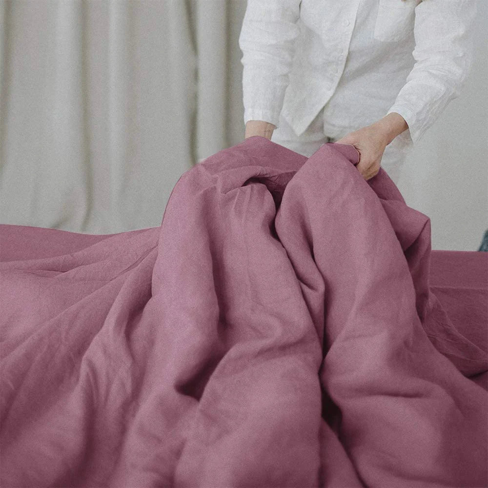 Simple&Opulence 100% Linen Bedding Set 3Pcs Washed Comforter Boho Breathable Queen King Size Duvet Cover Bed Sheet Pillow Shams