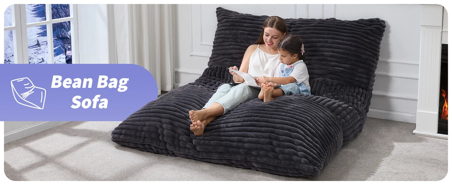 3 in 1 Bean Bag Chair Giant Bean Bag Chairs Convertible Bean Bag Floor Cushion with Machine Washable Cover, Beanbag Chairs