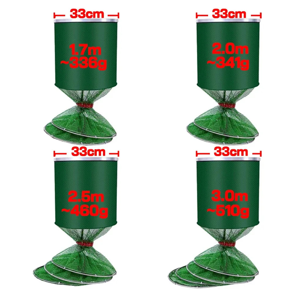 Folding Fishing Net 1.7m 2m 2.5m 3m Shrimp Fish Trap Carp Large Creel Feeder Crab Catchers Surfcasting Accessories Cast Network