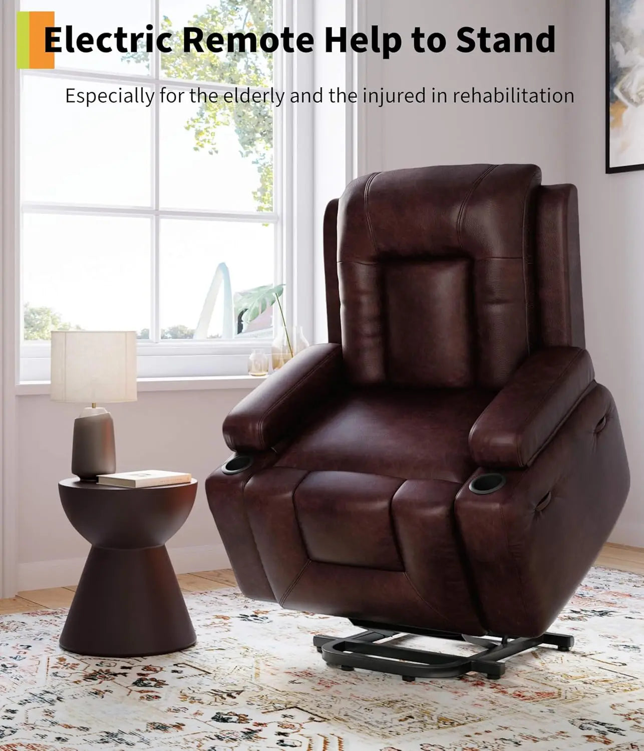 Power Lift Recliner Chair Heat and Massage, PU Leather, Adjustable Back and Legs, Electric Lift Chair Designed for The Elderly