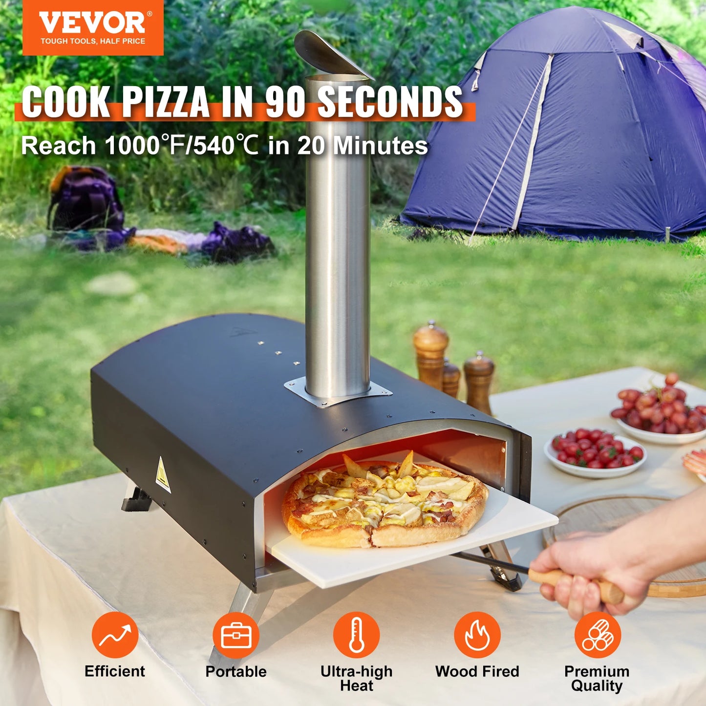 VEVOR 12inch Outdoor Oven Charcoal Fired Maker Portable Outside Stainless Steel Grill&Pizza Waterproof for Backyard Camping