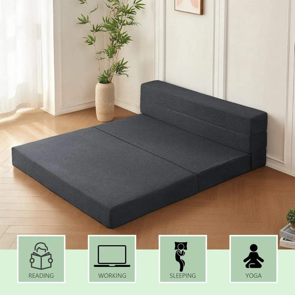 Queen Size Foldable Sofa Bed with Memory Foam, Convertible Sleeper Chair, Lazy Futon Sofa for Living Room, Home Office, and Gues