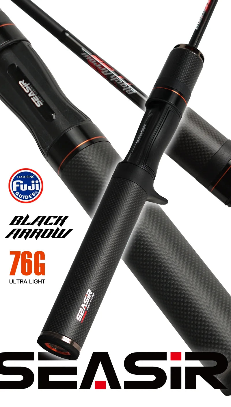 SEASIR Black Arrow Spining Baitcasting Fishing Rod 4.92FT LureWeight 0.8-10gUL Carbon Fiber FUJI O Guide Rings BFS Two Sections