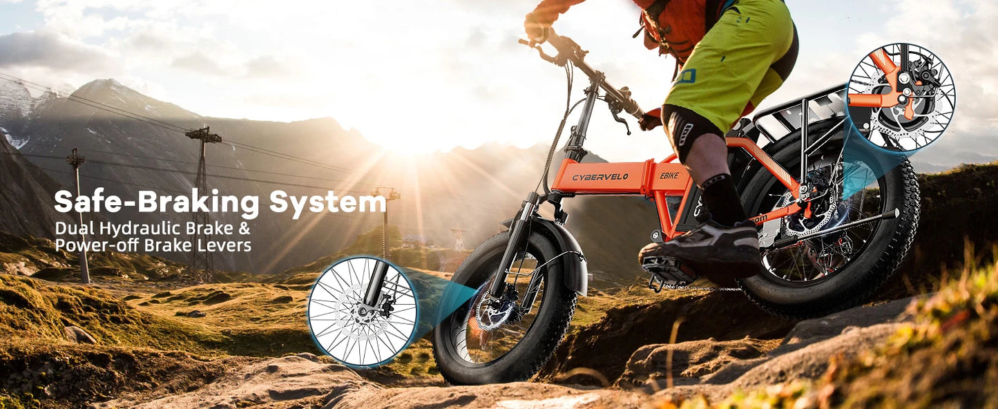 1000W Folding Electric Bike, 48V 20AH Large Removable Battery E Bike, 30+MPH, 80 Miles Max Range, 20" Fat Tire Electric Bike for
