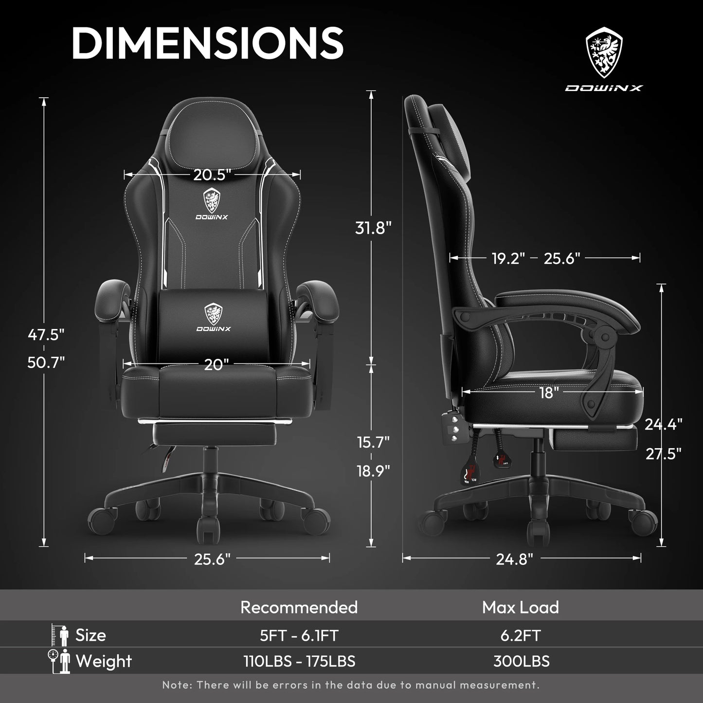 Dowinx Gaming Chair with Pocket Spring Cushion, Ergonomic Game Chair with Massage Lumbar Support and Footrest for Adults