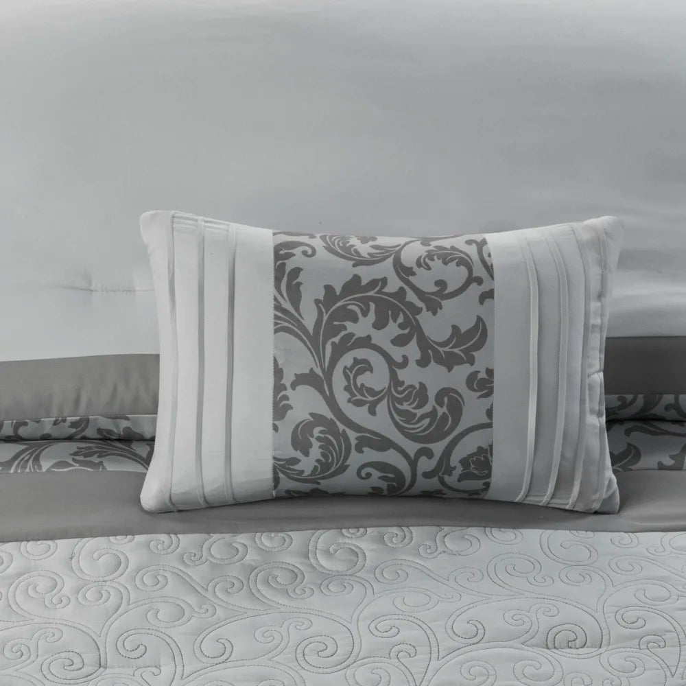 Embroidered 8 Piece Comforter Set Grey Queen