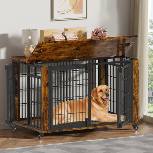 41" for Training Moveable XL Dog Crate, Large Dog Crate Furniture with Top-Access Teasing/Feeding Doors, Chew-Resistant Dog