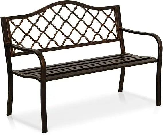 Outdoor Metal Bench, Outdoor Garden Bench with Decorative Backrest, Ideal Outdoor Patio Bench for Yard Porch Lawn & Park - Durab