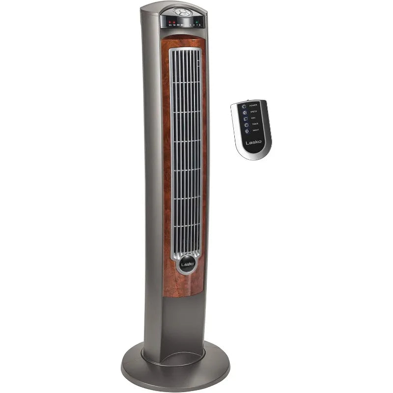 Lasko Oscillating Tower Fan with Remote, Quiet Floor Fans for Bedroom, 42", Woodgrain and Grey, T42954