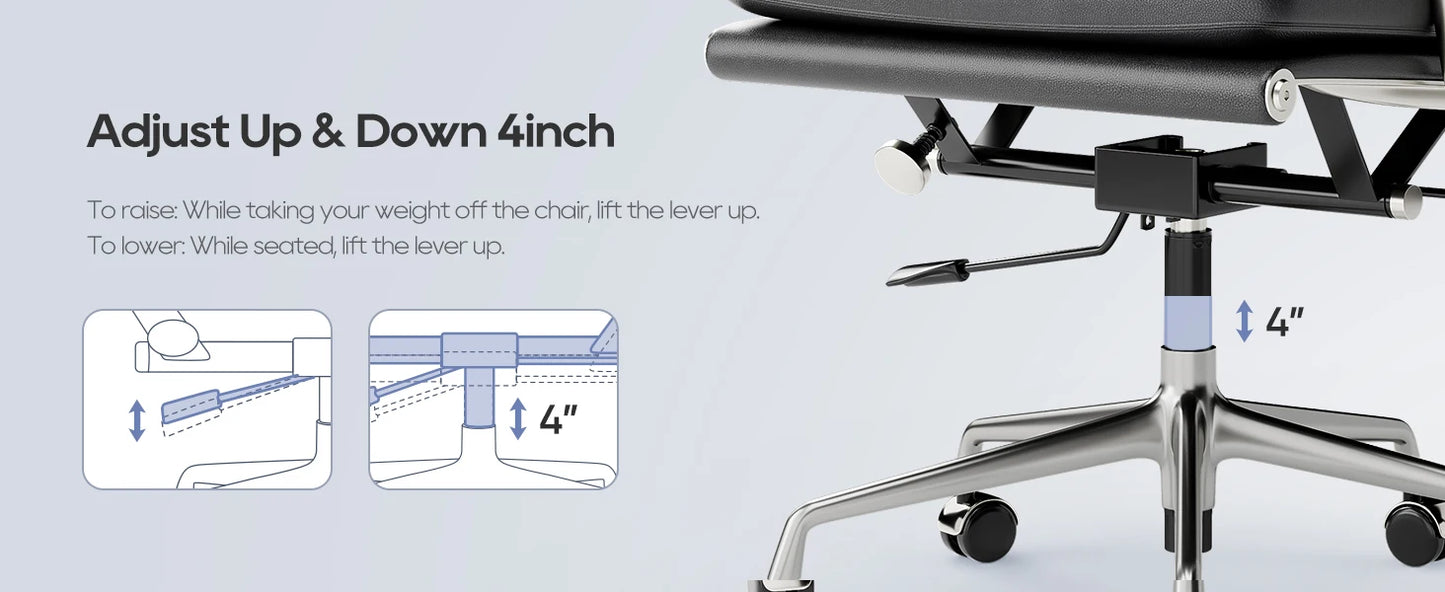 Office Guest Chair Upholstered Leather Comfortable Reception Chairs with Wheels Adjustable Swivel Rolling Office Chairs