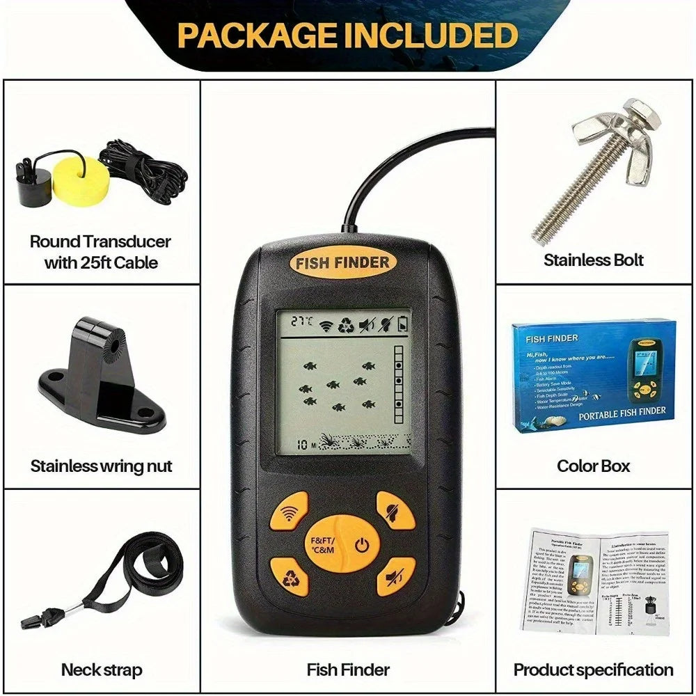 2.3'' Quality Portable Fish Finder Echo Sonar Alarm Sensor Transducer Fishfinder