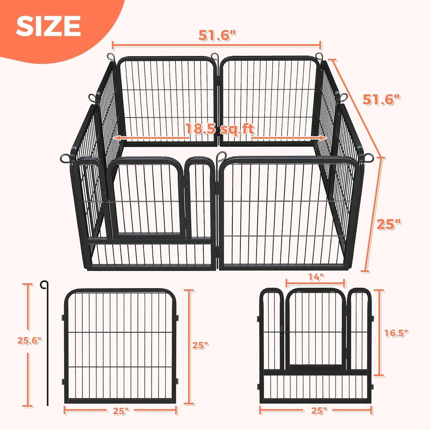 Heavy-Duty Metal Puppy Playpen – 24"/32"/40" Options, 8/16 Panels, Ideal for Indoor Use & Outdoor (RV Camping, Yard, Garden)